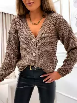 Sweter Pl brązowy mokka krótki kardigan  Podobne : Kardigan na guziki z szerokimi kieszeniami - beżowy - 977093