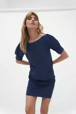 Kobaltowa sukienka z bufiastymi rękawami