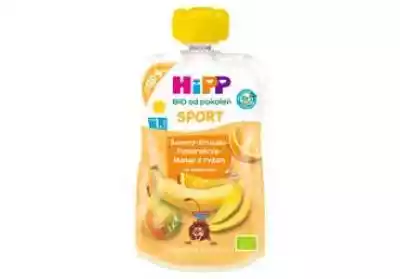 Hippbio od pokoleńsport banany-gruszki-pomarańcze-mango z ryżem bio,  po 1. Rokuprodukt z certyfikatem ekologicznym. Znak hipp bio to gwarancja najwyższej jakości ekologicznej - jeszcze wyższej niż wymagana przepisami prawa. Hipp.Pl/bio-od-pokolen- 100% owoców i zbóż bio- bez dodatku cukru