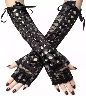 Rękawiczki długie czarne koronkowe bez p Podobne : Rękawiczki bez palców mitenki białe warkocz - 361963