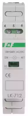 Lampka sygnalizacyjna F&F LK-712G 230V AC pojedyncza zielona na szynę DINPojedyncza lampka kontrolna LK-712G zielona służy do optycznej sygnalizacji obecności w obwodzie elektrycznym napięcia z zakresu 130÷260V AC/DC.  Obecność napięcia w obwodzie jest sygnalizowana świeceniem zielonej