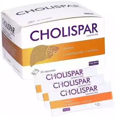 Cholispar Suplement diety 30 saszetek  OPIS: Cholispar to preparat wskazany w celu zapewnienia prawidłowego funkcjonowania wątroby. Dzięki obecności L-asparaginianu L-ornityny i choliny: chroni i regeneruje wątrobę w przypadku szkodliwego działania leków,  substancji toksycznych, &n