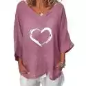 Mssugar Damska koszulka z nadrukiem Serce Bluzka Tee Fioletowy 4XL