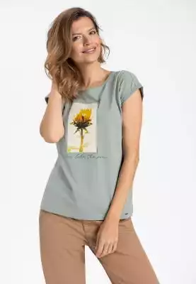 Zielona koszulka damska z nadrukiem kwia Podobne : Zielona damska koszulka z krótkim rękawem prążkowana T-RIB - 27046
