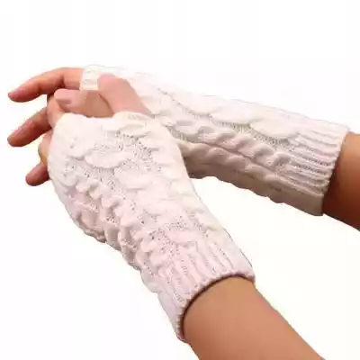 Rękawiczki bez palców mitenki białe warkocz