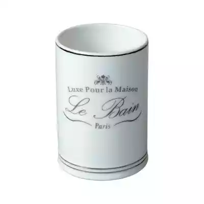Kubek łazienkowy w stylu retro. Wykonany z wysokiej jakości szkliwionej porcelany,  kolor biały. Harmonijne wzornictwo przełamuje emblemat Le Bain Paris. Całość dopełniają dekoracyjne paski.