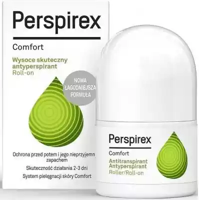 Perspirex Comfort - dla skóry delikatnej i wrażliwej 20ml  Antyperspirant o unikalnym składzie,  którego skuteczność została potwierdzona badaniami klinicznymi. Zapewnia ochronę przed poceniem i przykrym zapachem przez 2-3 dni.  Cechy: -Nowa,  łagodniejsza formuła -Unikalna f