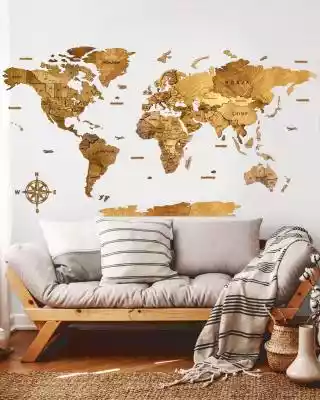 Drewniana Mapa Świata 3D z drewna w kolo Mapa świata na ścianę 3D