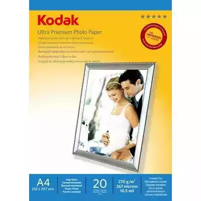 Papier fotograficzny Kodak jest w formatach A4,  w wersji błyszczącej,  w gramaturach 270 g/m2. Oferuje papier fotograficzny przeznaczony do drukarkach atramentowych. Ma zastosowanie do profesjonalnych. Opakowanie 20 szt.