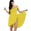 Mssugar Striped Backless Cover Up Dress Women Beachwear Stroje kąpielowe Sukienka Żółte paski S