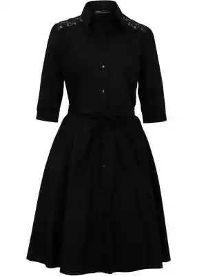 Sukienka koszulowa z koronką i wiązanym  Podobne : Sukienka koszulowa z kołnierzykiem w zebrę czerno-ecru wiązana w talii Vessa - 23388