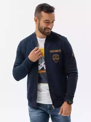 Bluza męska bomberka z naszywkami - gran Podobne : Granatowa bluza męska z kapturem B-RATO plus size - 26917