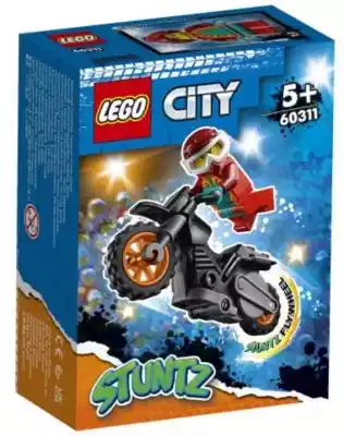 LEGO CITY Ognisty motocykl kaskaderski 60311Uruchom motocykl kaskaderski napędzany kołem zamachowym i przygotuj się na pełne wrażeń przygody z zespołem kaskaderskim LEGO® City! Dołącz do bohaterskiej strażaczki Freyi McCloud z serialu telewizyjnego LEGO City,  która jedzie swoją wspaniałą 