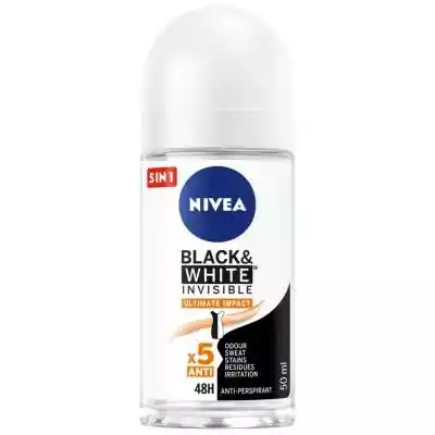         NIVEA Black&White Invisible Ultimate Impact Antyperspirant to produkt,  który zapewni Ci skuteczną i niezawodną ochronę przed poceniem się,  bez ryzyka pobrudzenia Twoich ulubionych ubrań. Zapewnia ochronę 5w1 i chroni przed nieprzyjemnym zapachem,  poceniem,  żółtymi plamami,  bia