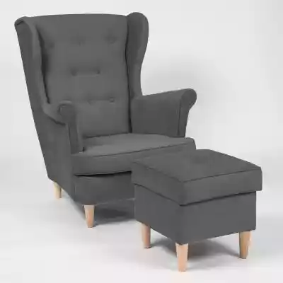 Szary Fotel USZAK 3 z podnóżkiem / Matt  Podobne : Fotel z podnóżkiem i kryształkami USZAK 5 - Kolory do wyboru - 82422