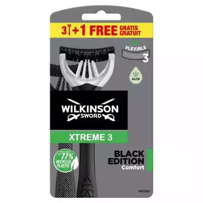         Wilkinson Sword                Wilkinson Sword Xtreme 3 Black Edition Jednorazowe maszynki do golenia- 3 elastyczne ostrza na ruchomej główce,  które idealnie dopasowują się do kształtów golonych powierzchni,  zapewniając idealnie gładkie golenie.- Golenie pod każdym kątem.- Pasek 
