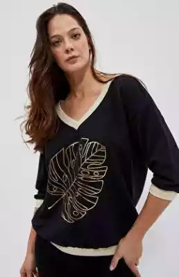 Czarna bluza damska z nadrukiem liścia ( Bluzy
