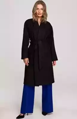 Flauszowy płaszcz z paskiem w kolorze cz Płaszcze