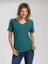 Zielona damska koszulka z krótkim rękawem prążkowana T-RIB