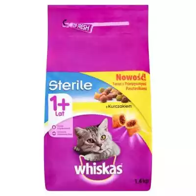         Whiskas                Whiskas wie,  co kocha Twój kot i czego naturalnie potrzebuje.Koty wysterylizowane często mają bardzo wrażliwe drogi moczowe. Sucha karma Whiskas Sterile została stworzona z wysokiej jakości składników,  które nie tylko doskonale smakują,  ale także zostały s