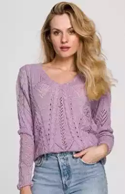 K106 sweter krótki ażurowy (liliowy)