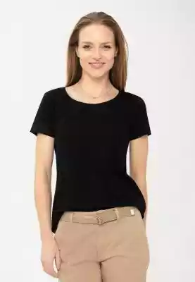 Gładki t-shirt damski z półokrągłym deko linie