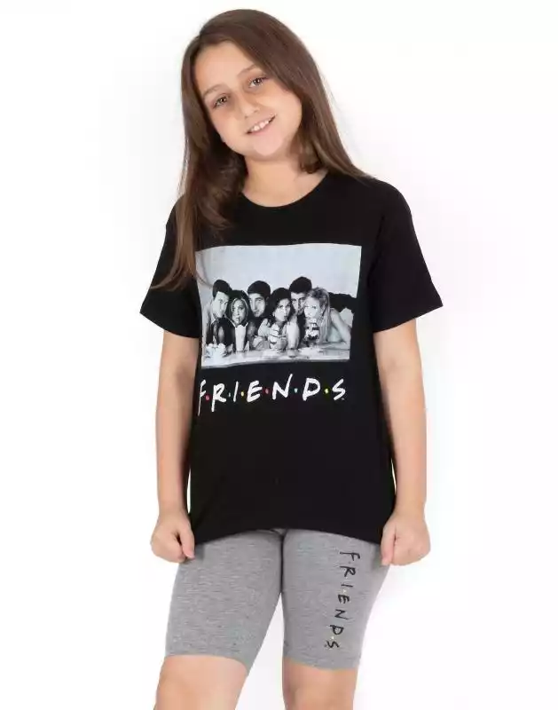 Friends Przyjaciele Piżamy dla dziewczyn | Dzieci Portret Czarny T Shirt z charcoal Logo Cykl Szorty | Tv Show Loungewear Towary 13-14 Years Friends ceny i opinie