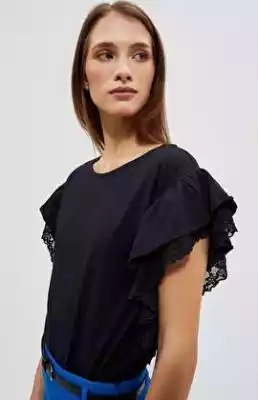 Czarna bluzka z falbaną na ramionach 400 Podobne : 9143 bluzka koronkowa (czarny) - 124224