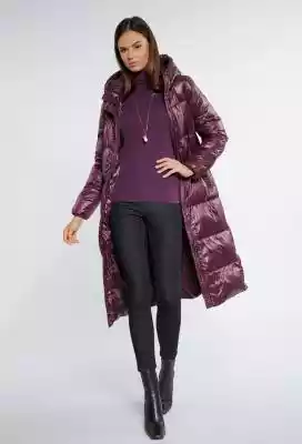 Długa kurtka z połyskującego materiału Podobne : Fioletowa kurtka damska: pikowana, z kapturem, oversize - sklep z odzieżą damską More'moi - 2378