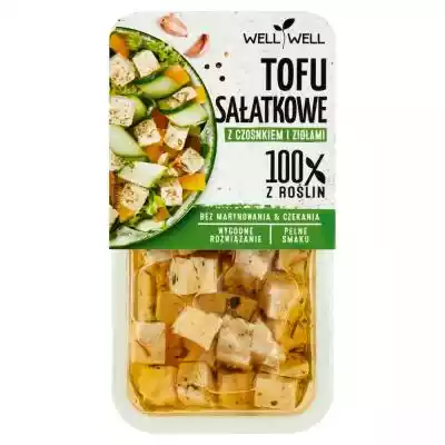 Well WellZainspiruj się - wypróbuj jako:- w sałatce- jako przekąskę lub tapas- jako dodatek do makaronu}100 % z roślinbez marynowania & czekaniawygodne rozwiązaniepełne smakuTofu sałatkowe z czosnkiem i ziołami. Produkt roślinny na bazie tofu naturalnego w marynacie.