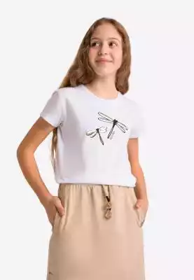 Biała dziewczęca koszulka z ważkami T-DR ZIMOWA WYPRZEDAŻ > DZIEWCZYNKA > T-shirty i bluzki