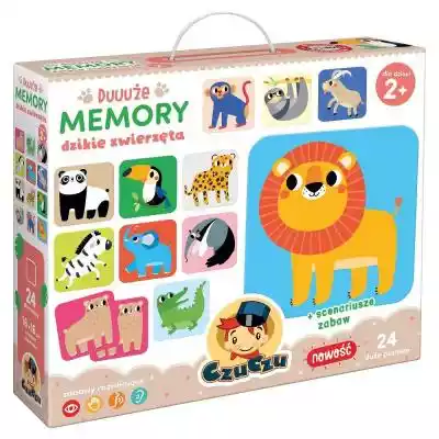 Duuuże memory Dzikie zwierzętaDzikie zwierzęta z różnych zakątków świata zapraszają do wspólnej zabawy. Edukacyjny zestaw zawiera 24 duże i trwałe elementy. Znakomicie sprawdzi się jako pierwsza prosta gra pamięciowa. Zestaw zawiera 24 elementy (12 par) i scenariusze zabaw Prezentowe pudeł