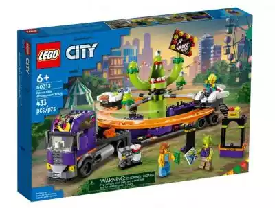 LEGO City Ciężarówka z karuzelą 60313 Mobilny zestaw do zabawy w park rozrywkiTen dwufunkcyjny zestaw LEGO® City Ciężarówka z kosmiczną karuzelą jest idealny dla dzieci i fanów atrakcji w parku rozrywki. Zalety:Niezwykły park rozrywki na ciężarówceRozwija wyobraźnię i kreatywność