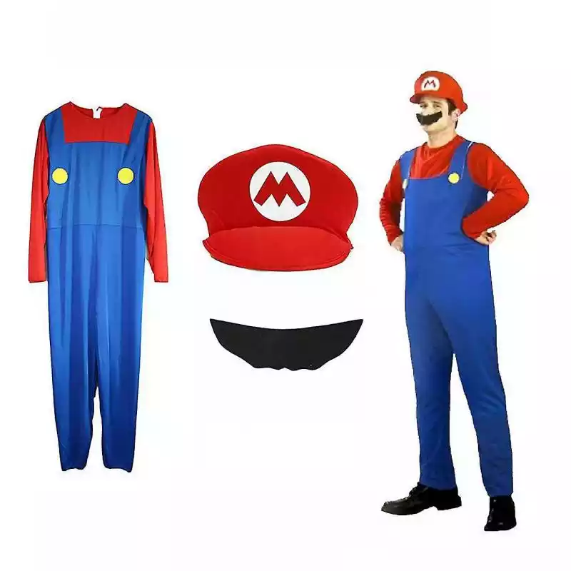Super Mario Luigi Bros Cosplay Fancy Dress Outfit Kostium V Mężczyźni Mario M  ceny i opinie