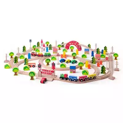 Ta piękna zabawka ucieszy każdego małego chłopca.
            Zawiera tory z mostem,  znakami,  domkami,  drzewami i
            innymi dodatkami. Akcesoria zostały zaprojektowane
            przez czeskiego projektanta. Można tworzyć różne trasy.