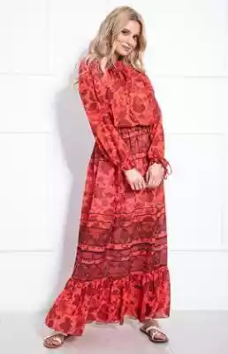 Sukienka maxi F975 (czerwono-rudy) sukienki długie