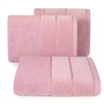 Ręcznik z ozdobną welurową bordiurą w pasy szerokość: 30 cm,  długość: 50 cm,  kolor: liliowy,  Gramatura: 500 GSM,  Skład: 100% bawełna; 60% bawełna 40% poliester