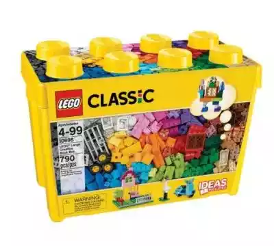 Lego Kreatywne klocki duże pudełko 10698 Buduj bez granic dzięki wielkiemu zestawowi klocków LEGO® w 33 różnych kolorach. Mnóstwo różnego typu okien i drzwi oraz innych elementów specjalnych pozwoli Twojemu dziecku popuścić wodze wyobraźni. Zestaw zawiera pomysły na pierwsze modele i 