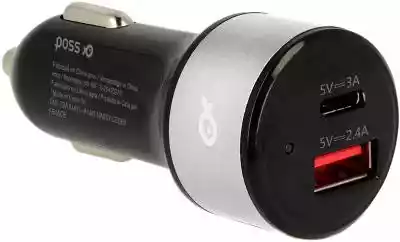 Ładowarka samochodowa wyposażona w interfejs USB Typ C oraz USB Typ A. Prąd wyjściowy: 1x 2400; 1x 3000 mA. Napięcie wyjściowe: 5 V.