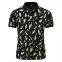 Mssugar Męska codzienna koszulka polo z krótkim rękawem Casual Feather Printed Basic Top Slim Fit T-shirt Czarny XL