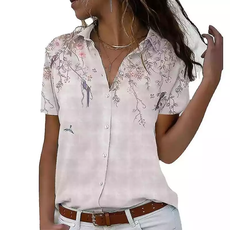 Mssugar Damska koszula z krótkim rękawem z dekoltem w serek Topy Letnia bluzka Khaki L Mssugar ceny i opinie