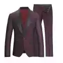Mssugar Męski Slim Fit 3-częściowy garnitur One Button Solid Shawl Lapel Blazer Jacket Vest Pants Set Burgundii S