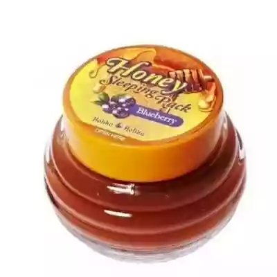 Holika Holika Honey Sleeping Pack - Blueberry - Całonocna maseczka z miodem i jagodami 90 ml Całonocna maseczka z zawartością miodu to produkt o konsystencji gęstego żelu. Dogłębnie nawilża,  reguluje wydzielanie sebum oraz zmniejsza widoczność porów. Maseczka zmiękcza i wygładza skórę dzi
