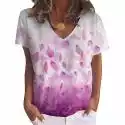 Mssugar Kobiety Kwiatowy T-shirt z dekoltem w serek Casual Loose Short Sleeve Tee Bluzka Top Fioletowy S