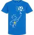 T-shirt z krótkim rękawem dla chłopca, z piłkarzem, niebieska, 9-13 lat
