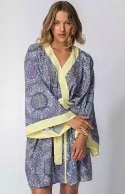 LA107/1 Szlafrok kimono (niebieski-wzór) Podobne : Kimono lniane z paskiem piaskowe - sklep z odzieżą damską More'moi - 2585