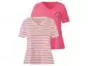 esmara T-shirty damskie z bawełną, 2 sztuki (XL (48/50), Różowy, paski)
