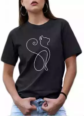 Koszulka Damska T-Shirt z Nadrukiem Kot  Podobne : Gładka koszulka damska z dekoltem w serek, T- FANY - 26700