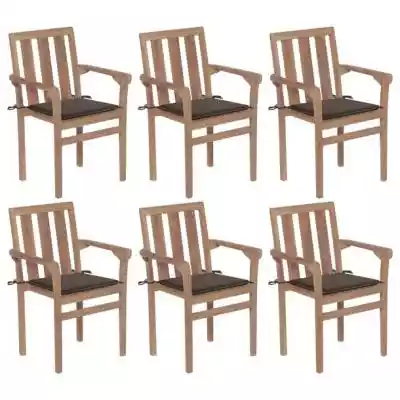 ﻿ Sztaplowane krzesła ogrodowe z poduszkami,  6 szt.,  tekowe Ten zestaw drewnianych,  sztaplowanych krzeseł ogrodowych ma ponadczasową formę. Za sprawą prostego,  a zarazem stylowego wzornictwa będzie pasować do każdego otoczenia,  np. domu,  biura,  baru lub kawiarni. Zestaw mebli wykona