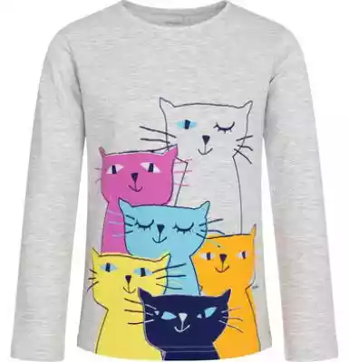 T-shirt z długim rękawem dla dziewczynki,  z kotami,  szary,  2-8 lat